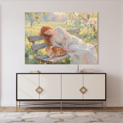 Dozing With The Cat Wall Art Canvas Print