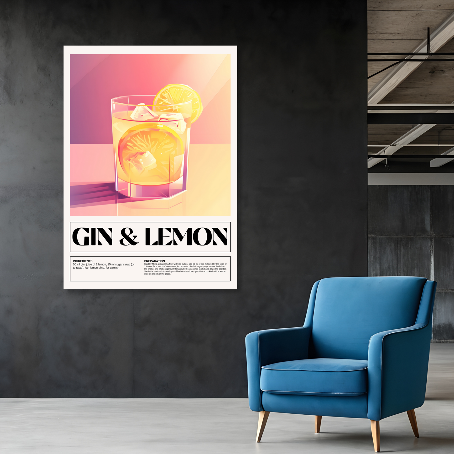Gin & Lemon Cocktail Wall Art Canvas Print