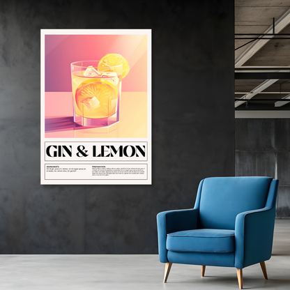 Gin & Lemon Cocktail Wall Art Canvas Print