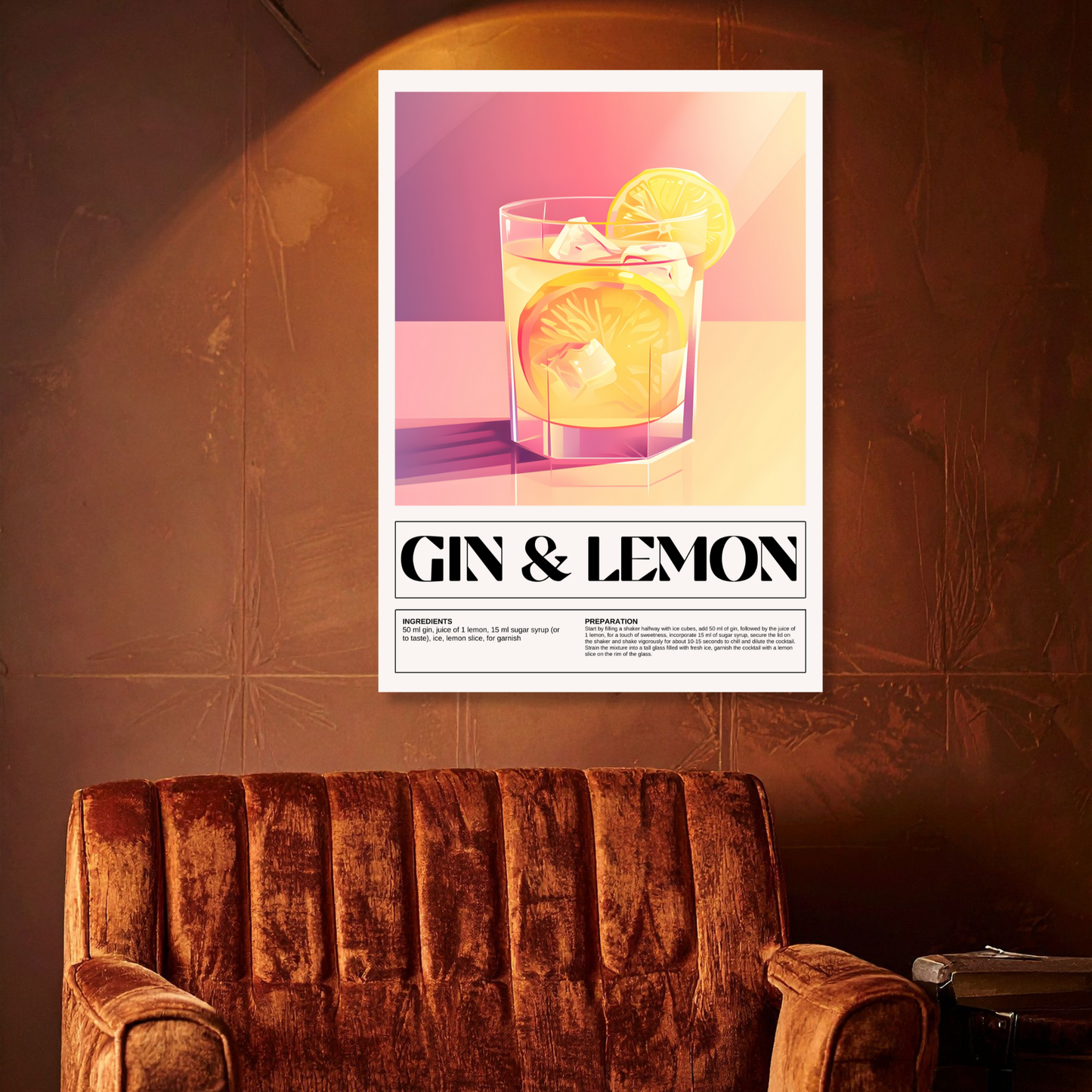 Gin & Lemon Cocktail Wall Art Canvas Print