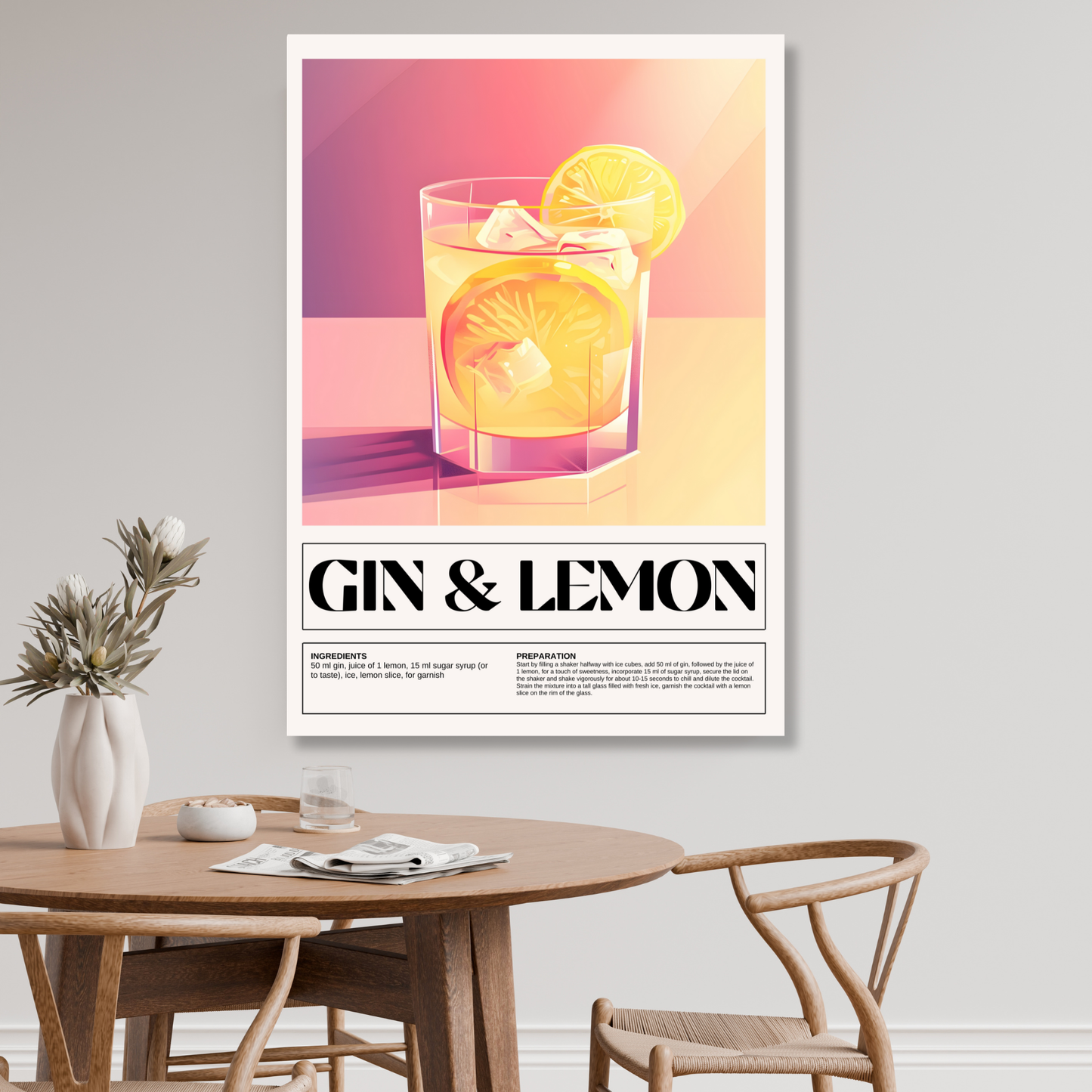 Gin & Lemon Cocktail Wall Art Canvas Print