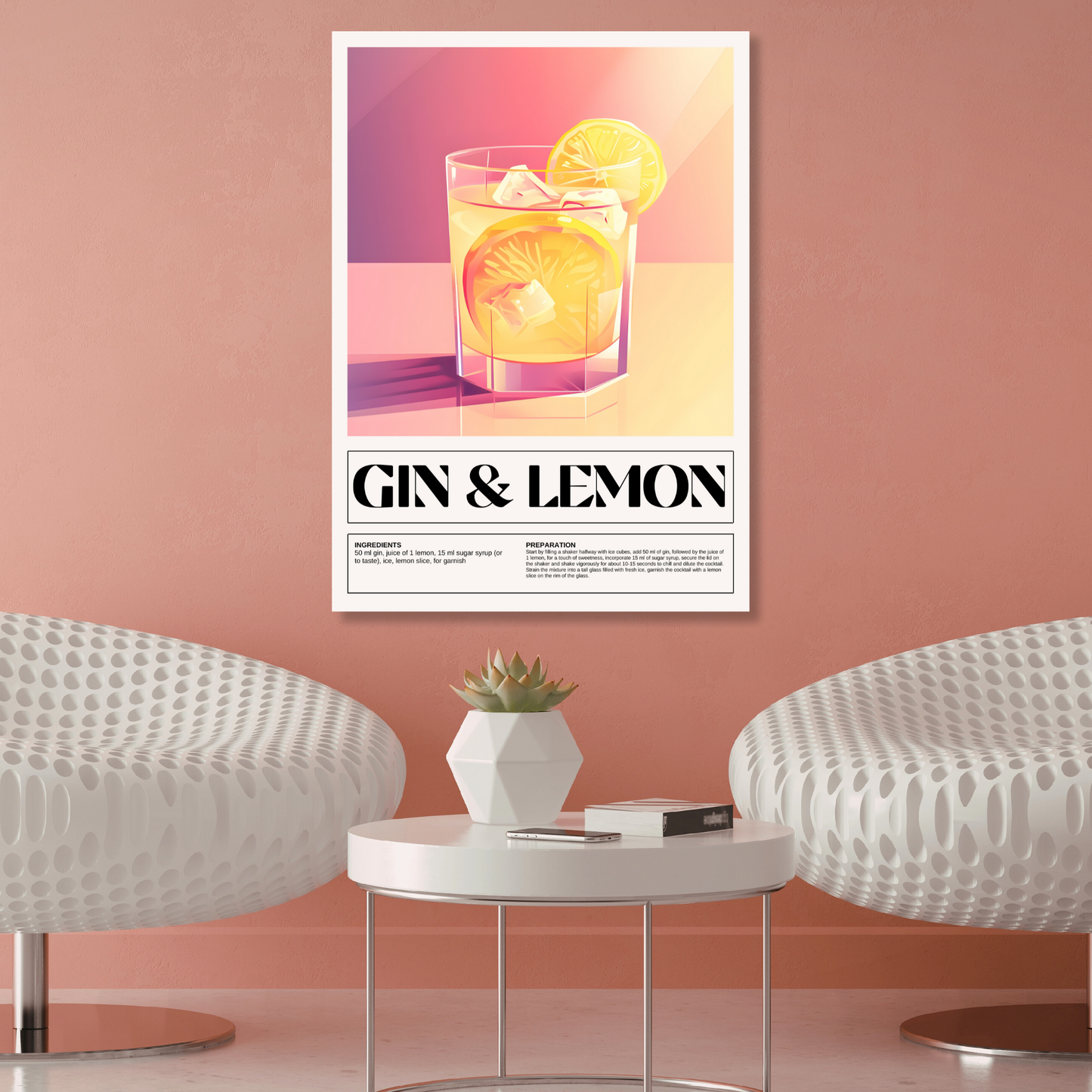 Gin & Lemon Cocktail Wall Art Canvas Print