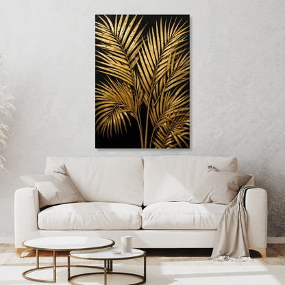 Golden Palm Leaves Wall Art Canvas Print