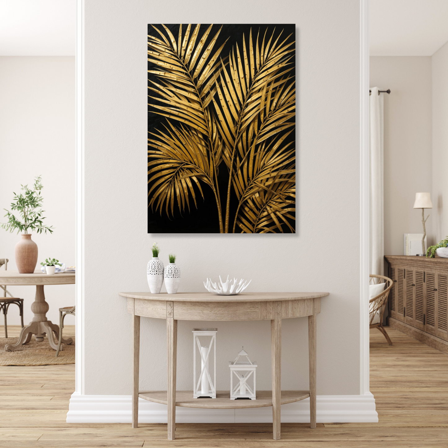 Golden Palm Leaves Wall Art Canvas Print
