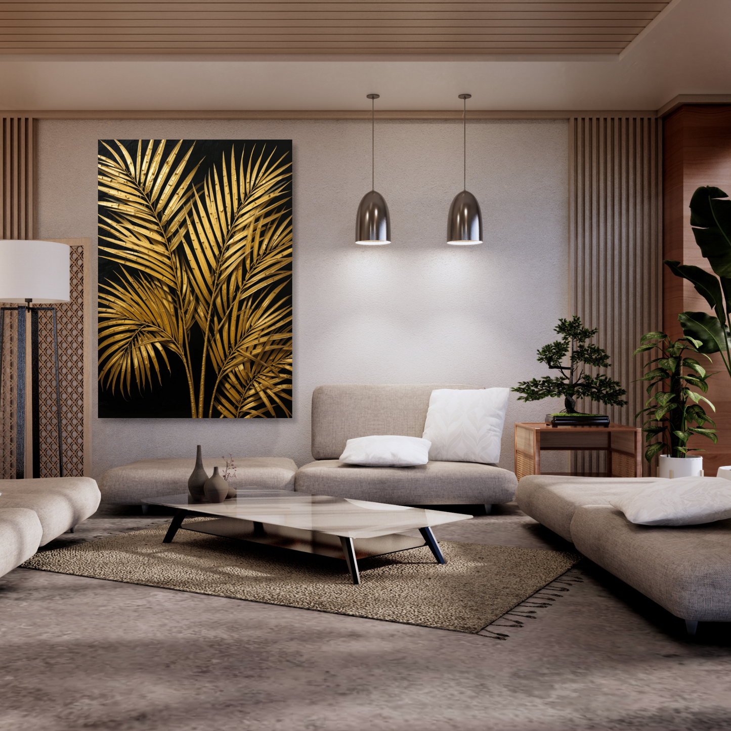 Golden Palm Leaves Wall Art Canvas Print