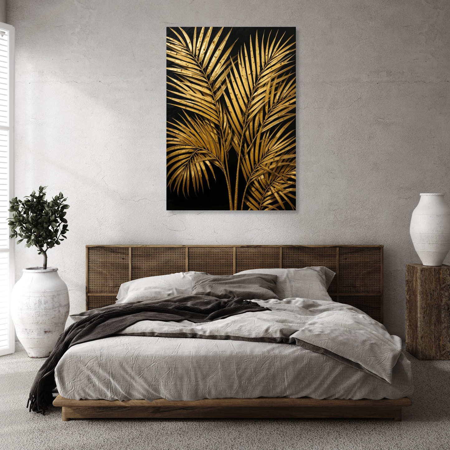 Golden Palm Leaves Wall Art Canvas Print