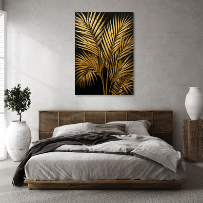 Golden Palm Leaves Wall Art Canvas Print