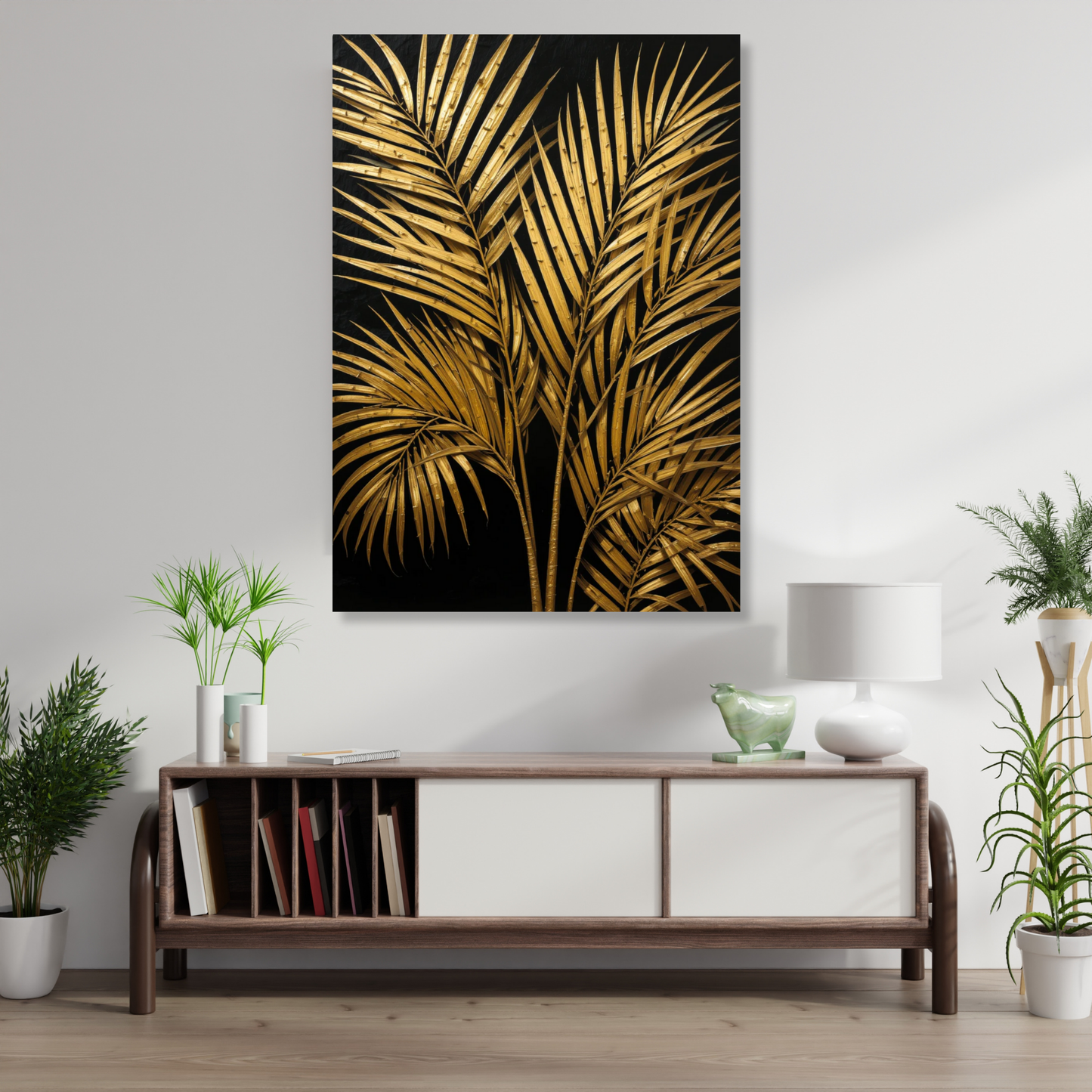 Golden Palm Leaves Wall Art Canvas Print