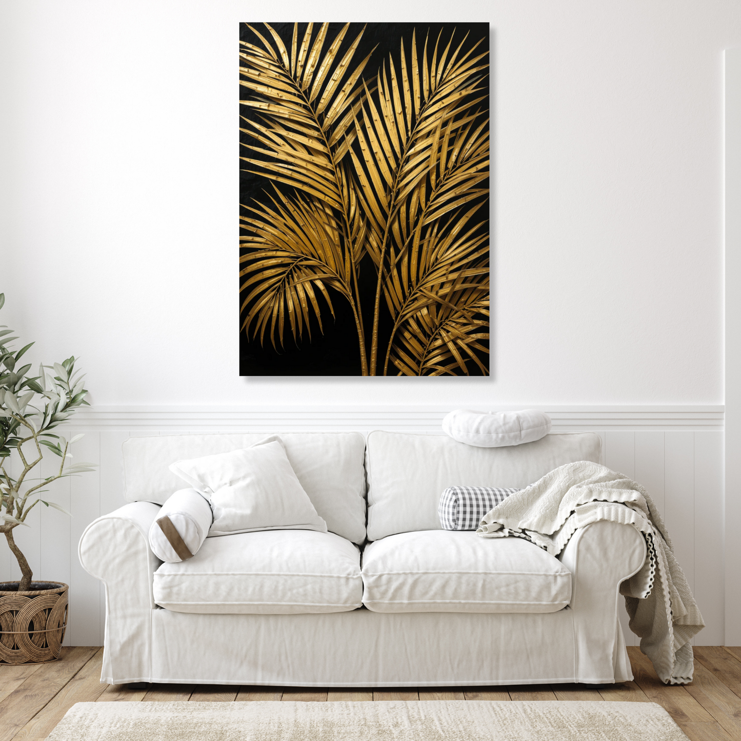 Golden Palm Leaves Wall Art Canvas Print