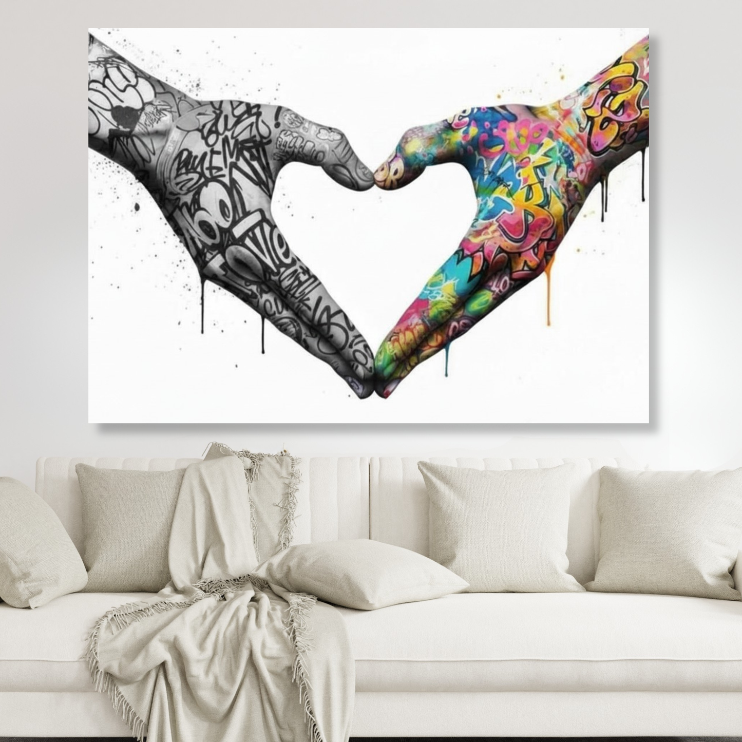Graffiti Love Heart Hands Upside Down Wall Art Canvas Print
