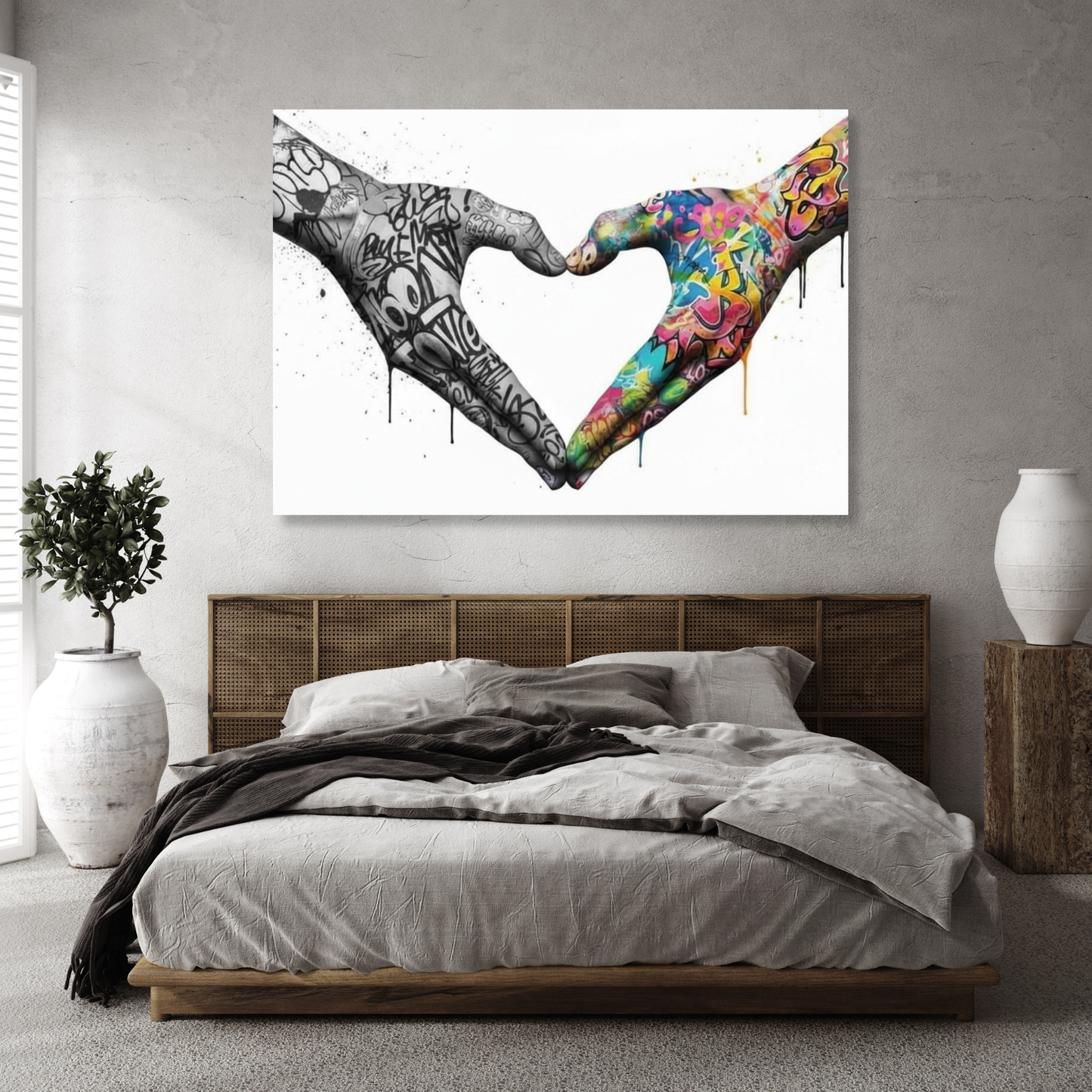 Graffiti Love Heart Hands Upside Down Wall Art Canvas Print
