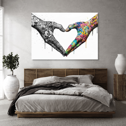Graffiti Love Heart Hands Upside Down Wall Art Canvas Print