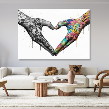 Graffiti Love Heart Hands Upside Down Wall Art Canvas Print