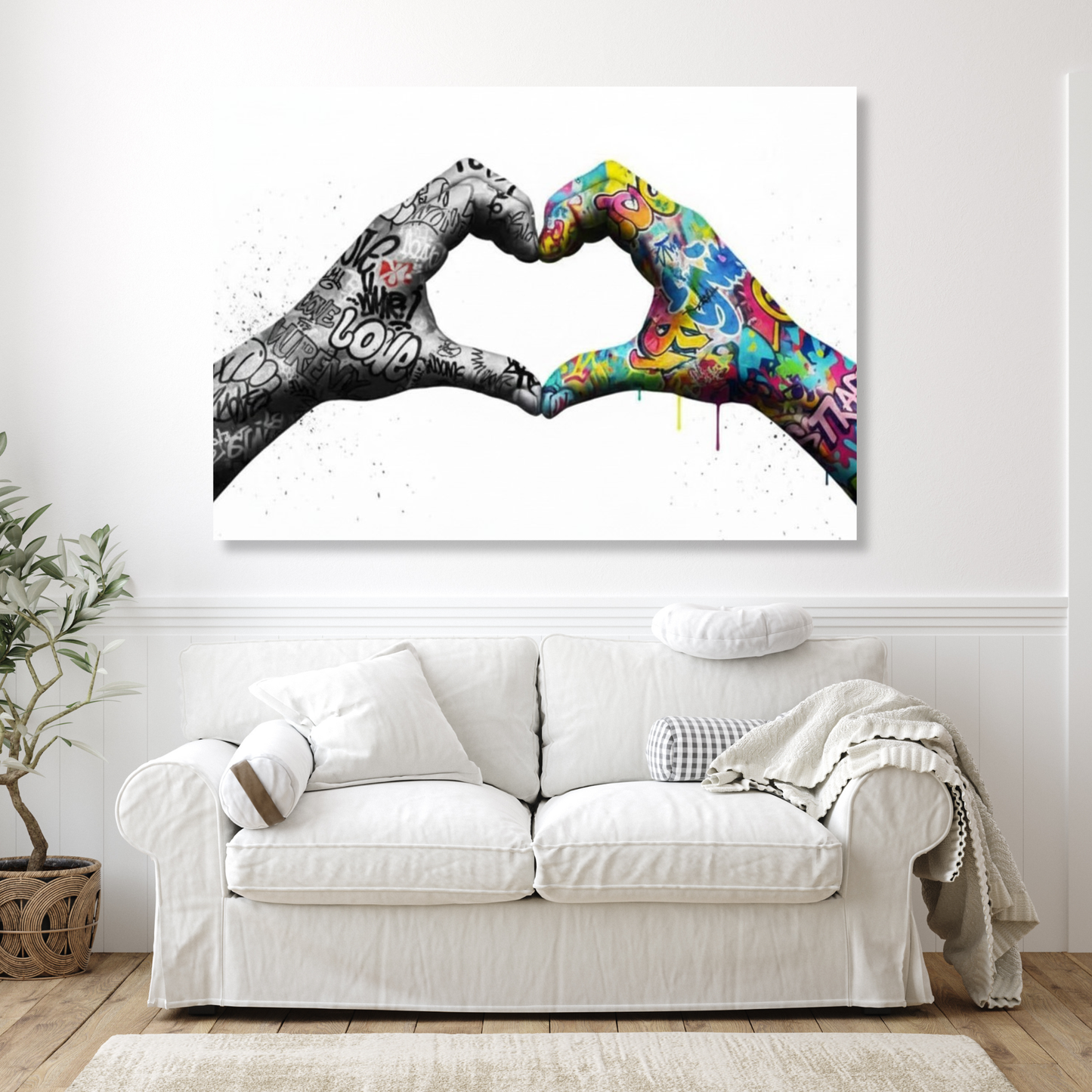 Graffiti Love Heart Hands Wall Art Canvas Print
