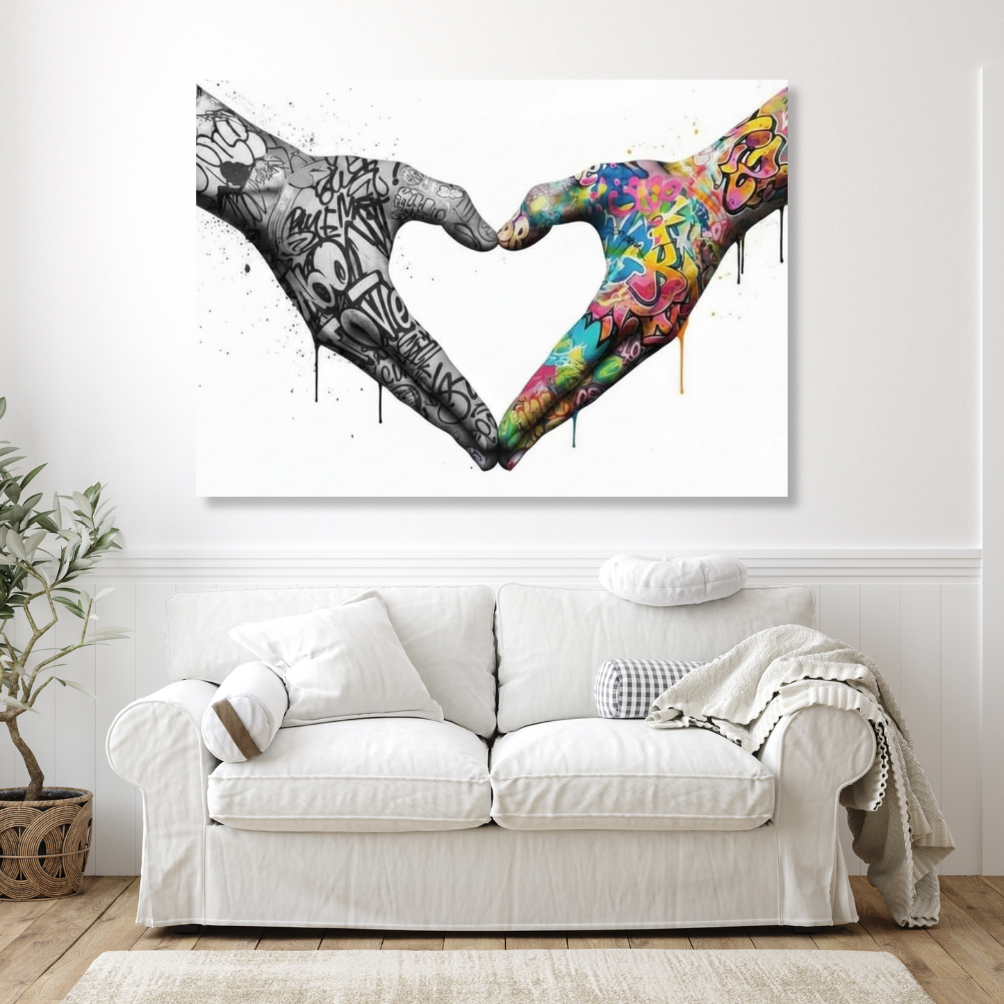 Graffiti Love Heart Hands Upside Down Wall Art Canvas Print