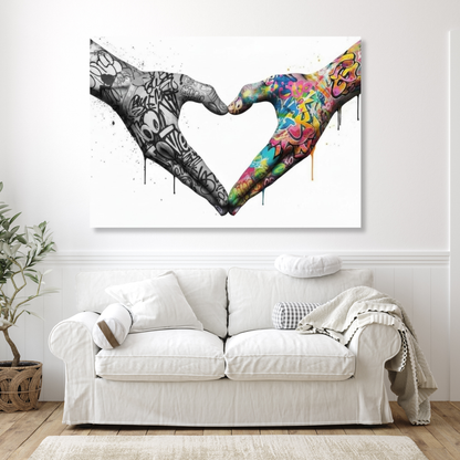 Graffiti Love Heart Hands Upside Down Wall Art Canvas Print