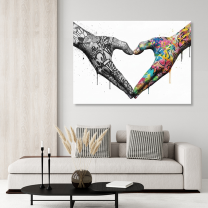 Graffiti Love Heart Hands Upside Down Wall Art Canvas Print