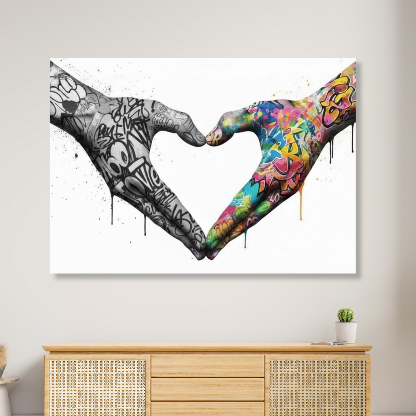 Graffiti Love Heart Hands Upside Down Wall Art Canvas Print