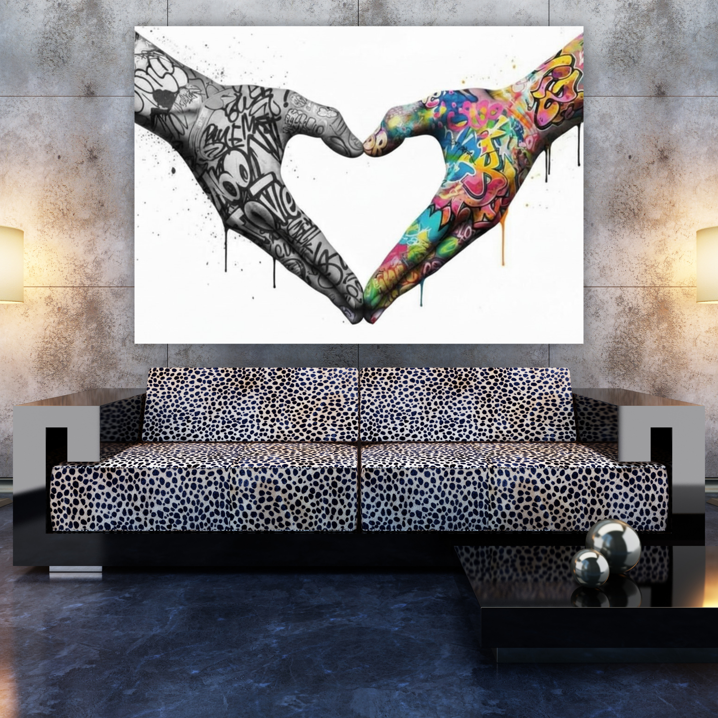 Graffiti Love Heart Hands Upside Down Wall Art Canvas Print
