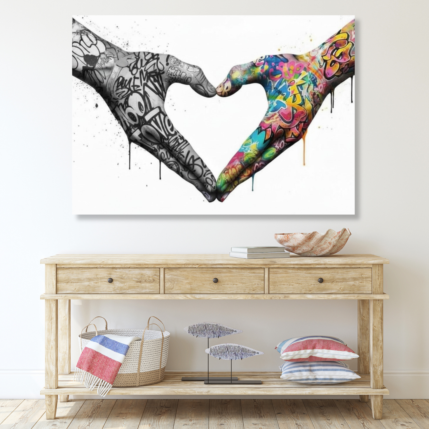 Graffiti Love Heart Hands Upside Down Wall Art Canvas Print