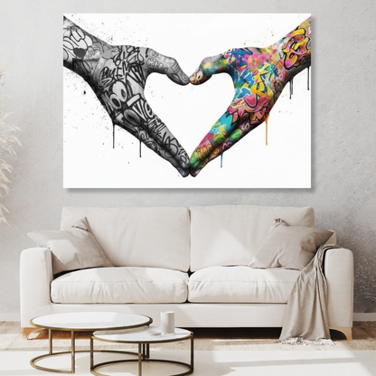 Graffiti Love Heart Hands Upside Down Wall Art Canvas Print