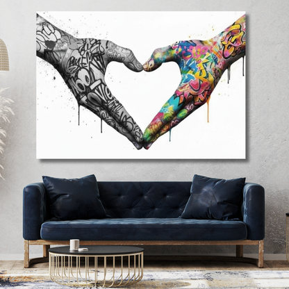 Graffiti Love Heart Hands Upside Down Wall Art Canvas Print