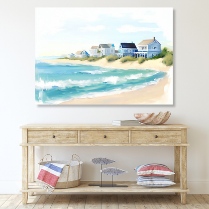 Hamptons Beach Watercolour Wall Art Canvas Print