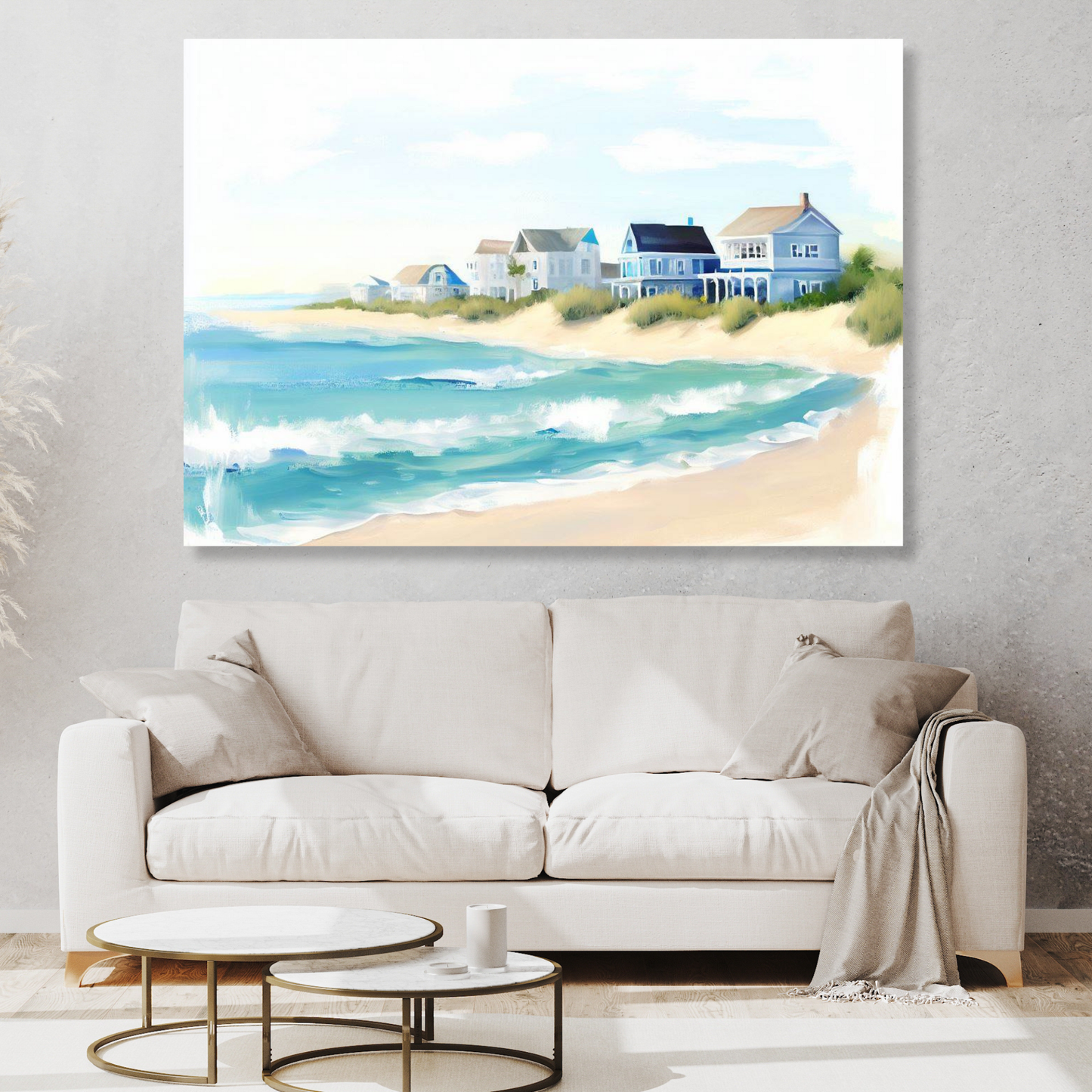 Hamptons Beach Watercolour Wall Art Canvas Print