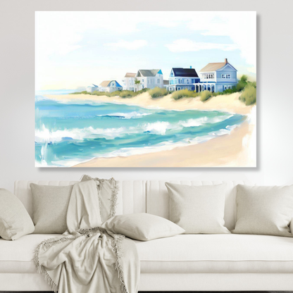 Hamptons Beach Watercolour Wall Art Canvas Print
