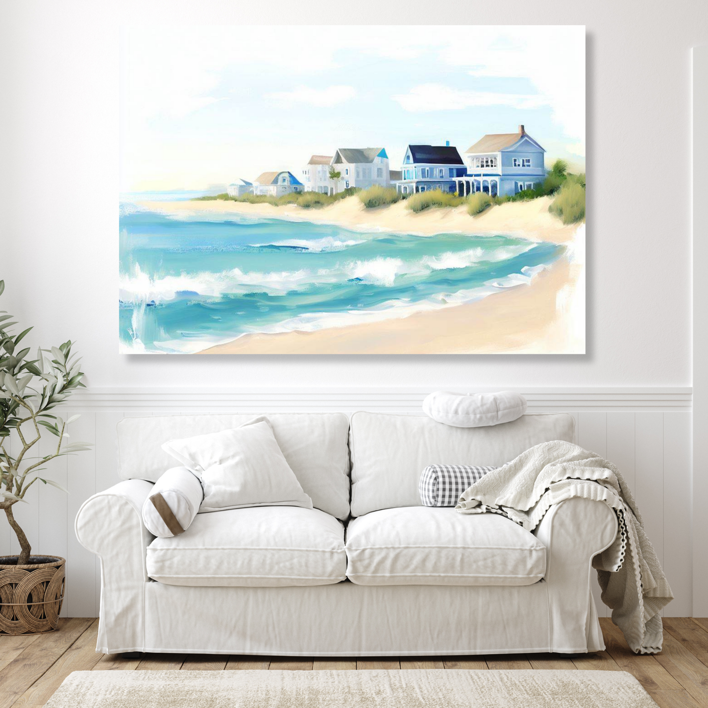 Hamptons Beach Watercolour Wall Art Canvas Print