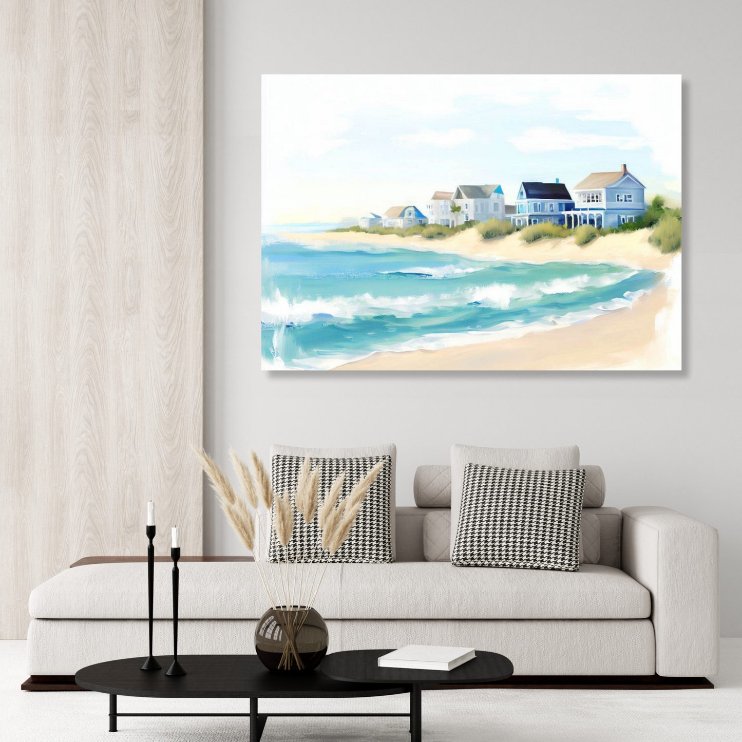 Hamptons Beach Watercolour Wall Art Canvas Print