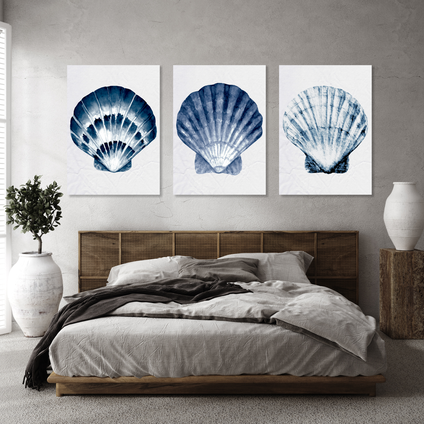 Hamptons Sea Shells Set of 3 Wall Art Canvas Prints