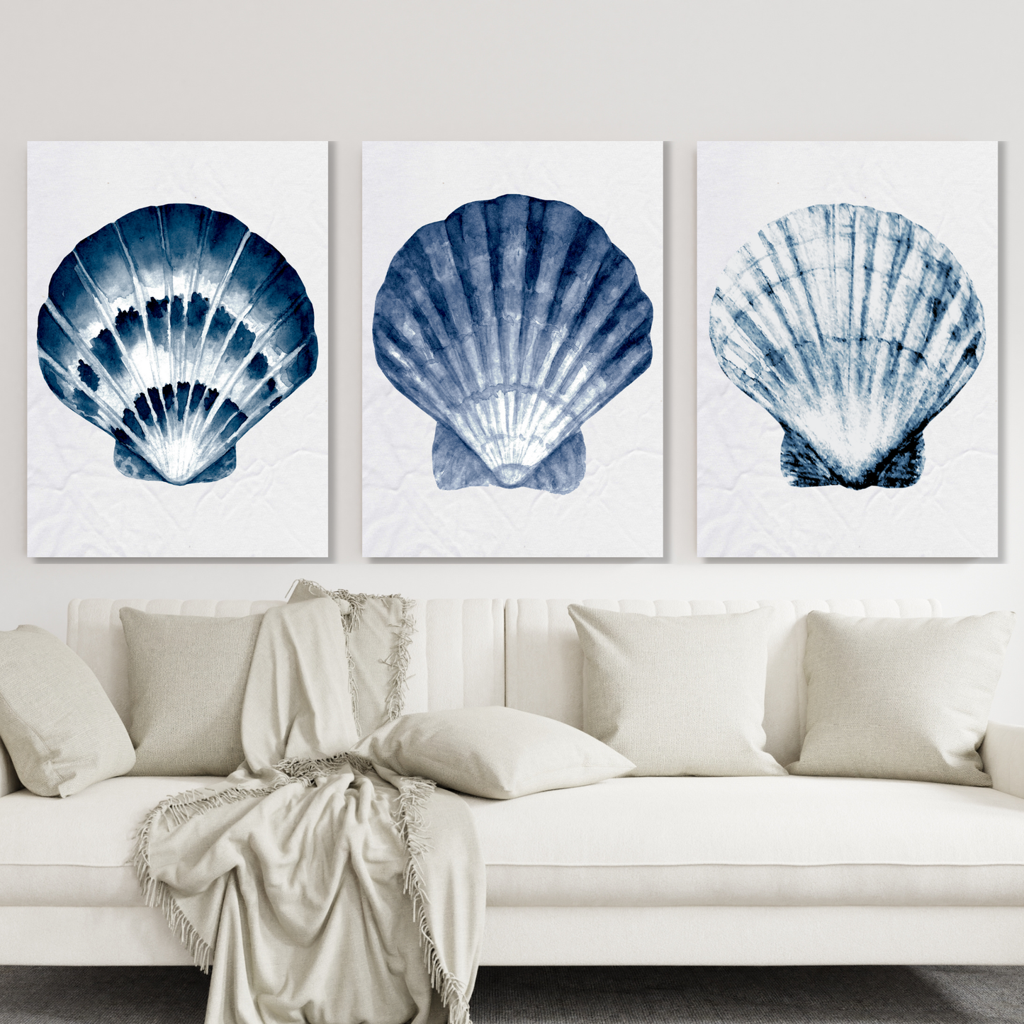 Hamptons Sea Shells Set of 3 Wall Art Canvas Prints