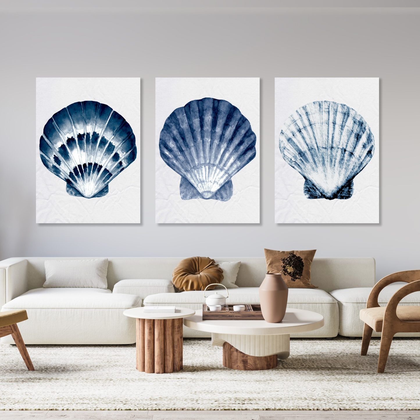 Hamptons Sea Shells Set of 3 Wall Art Canvas Prints