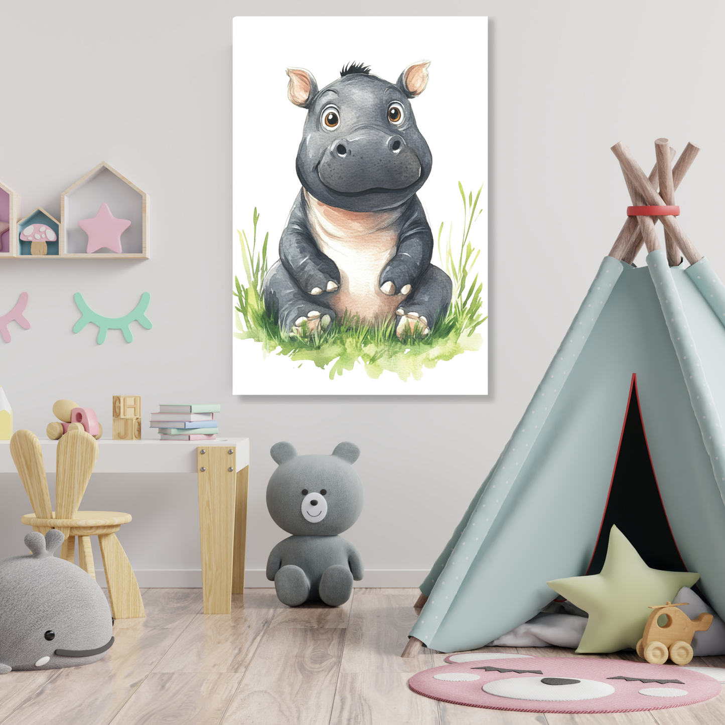 Henry Hippo Canvas Wall Art Print