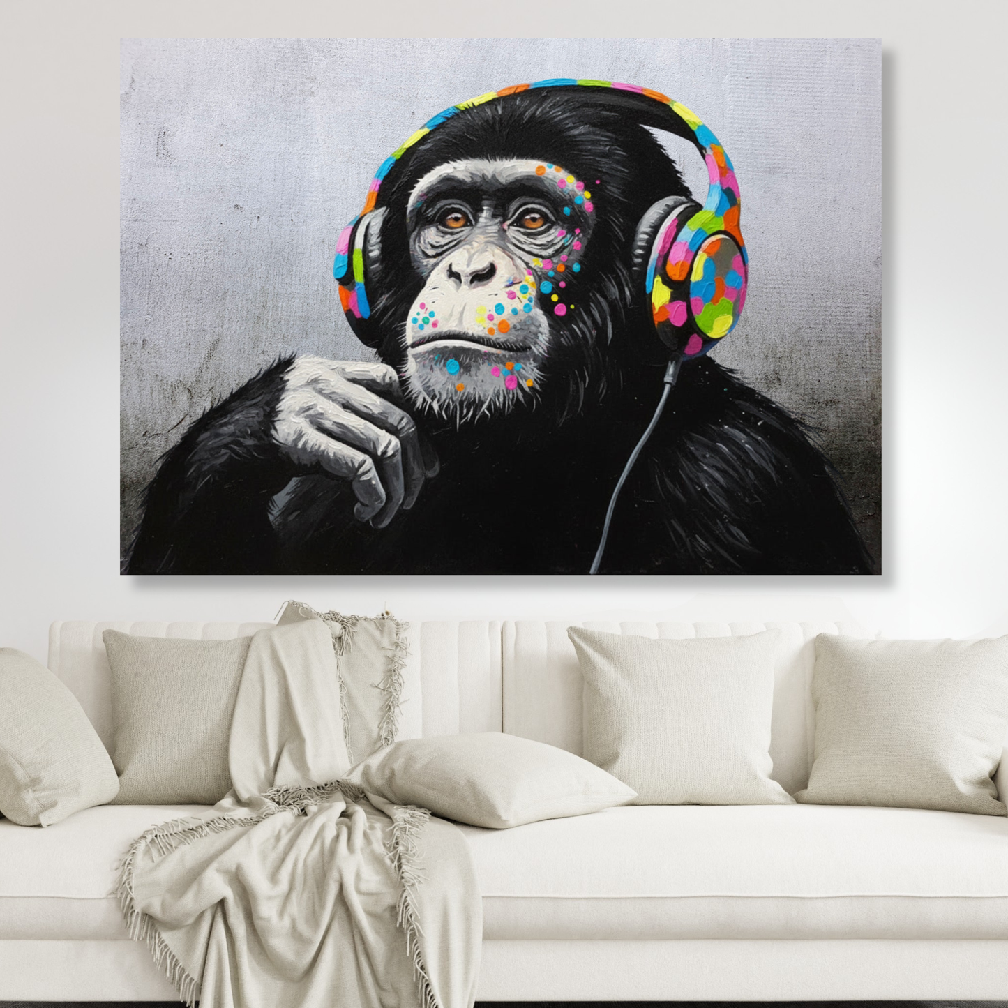Hip Hop Monkey With Headphones Wall Art Canvas Print