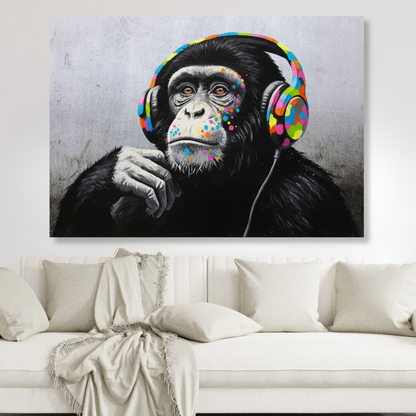 Hip Hop Monkey With Headphones Wall Art Canvas Print