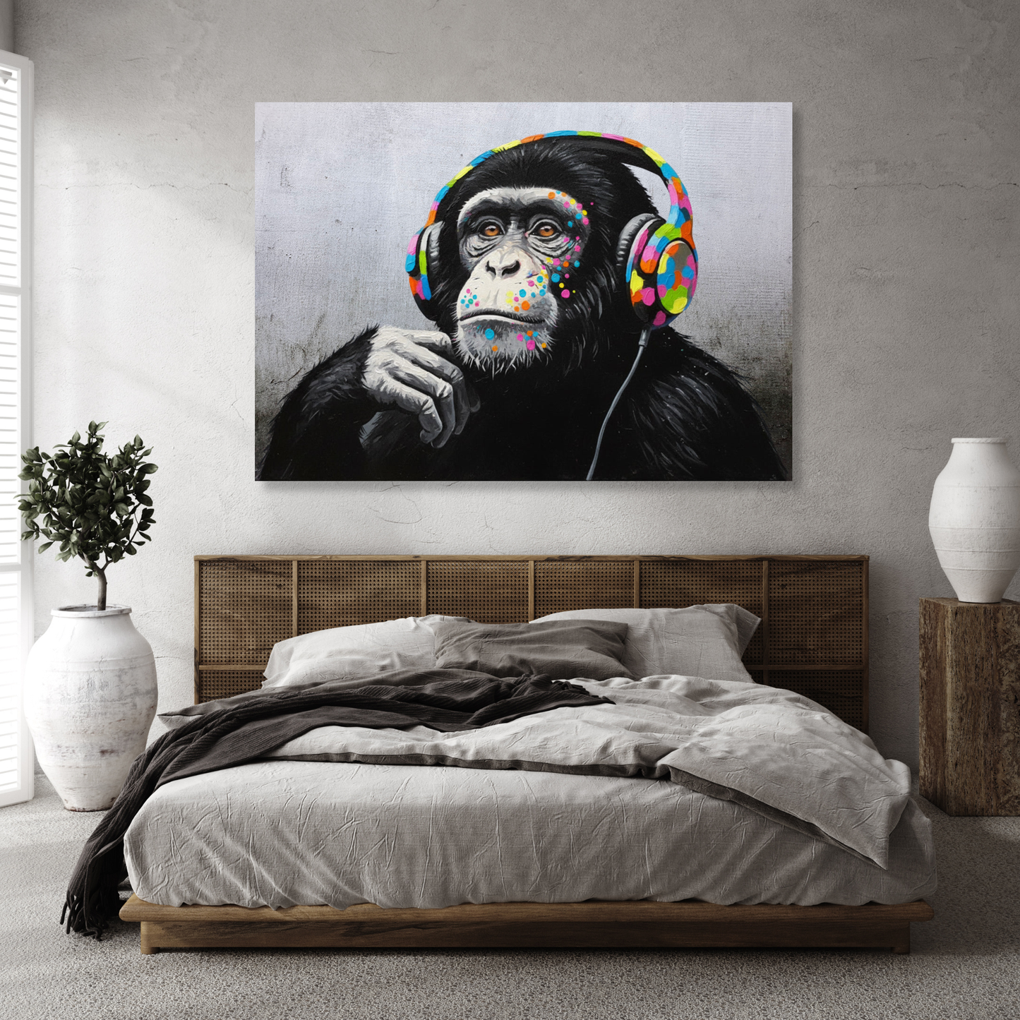 Hip Hop Monkey With Headphones Wall Art Canvas Print