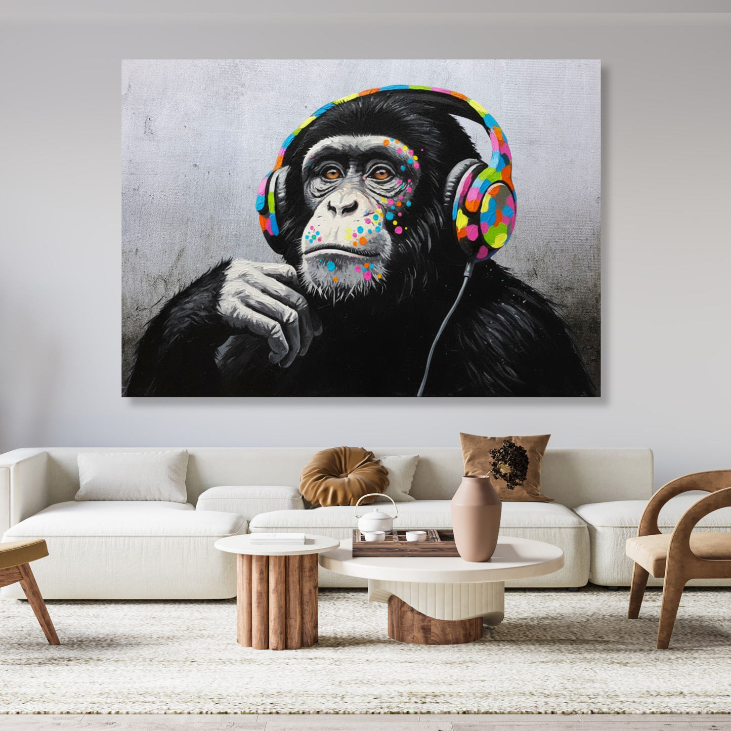 Hip Hop Monkey With Headphones Wall Art Canvas Print
