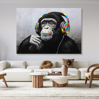 Hip Hop Monkey With Headphones Wall Art Canvas Print
