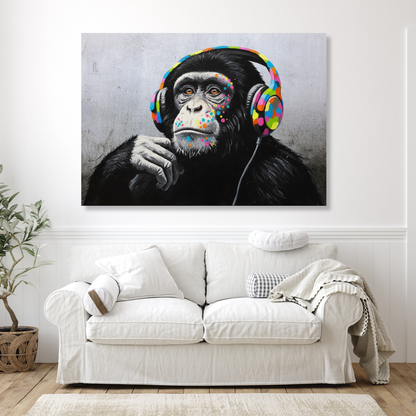 Hip Hop Monkey With Headphones Wall Art Canvas Print
