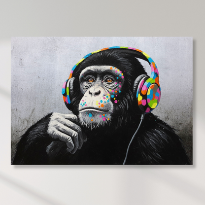 Hip Hop Monkey With Headphones Wall Art Canvas Print