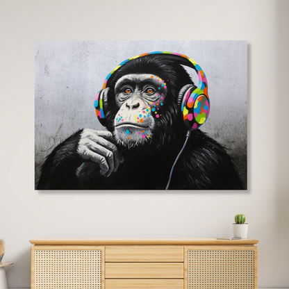 Hip Hop Monkey With Headphones Wall Art Canvas Print