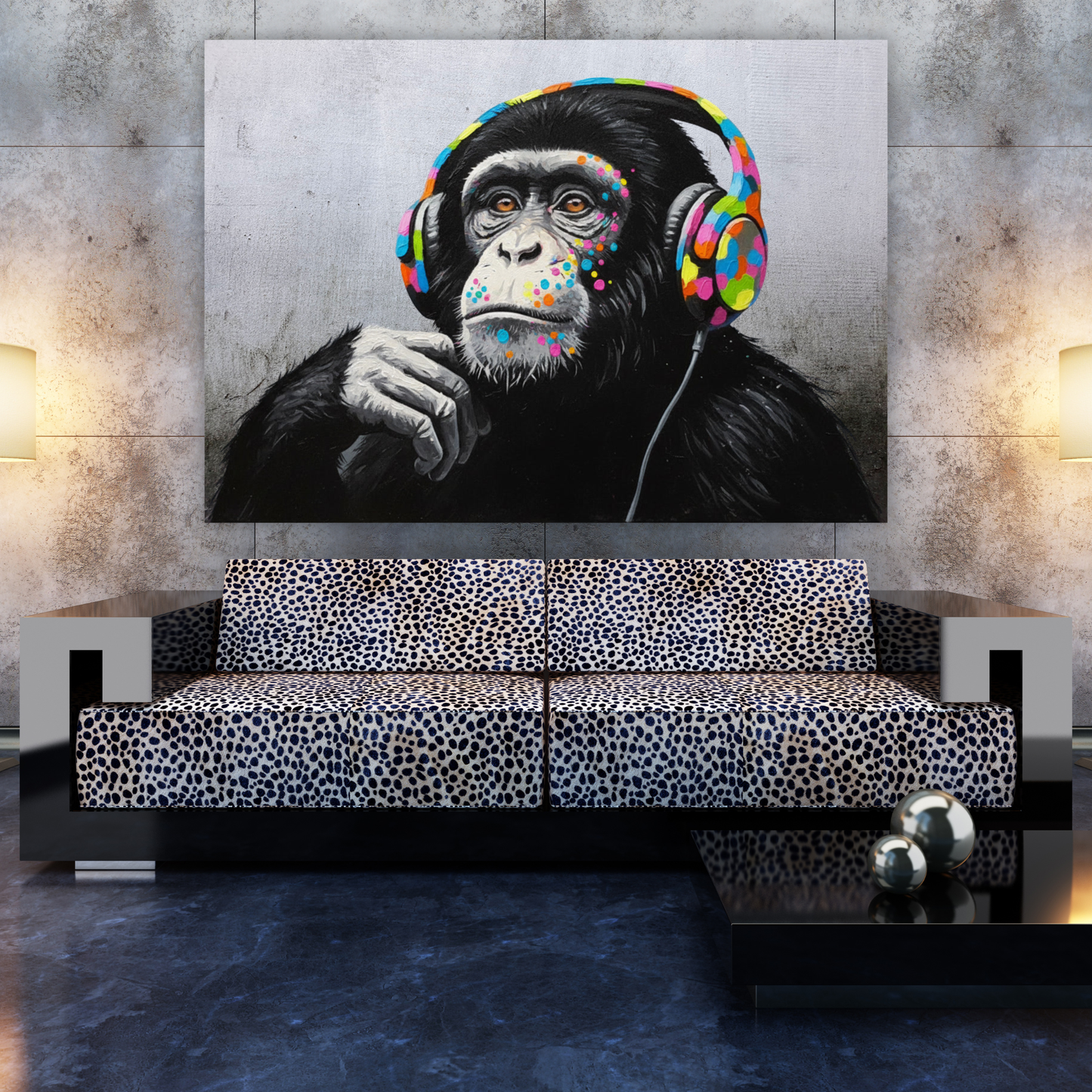 Hip Hop Monkey With Headphones Wall Art Canvas Print