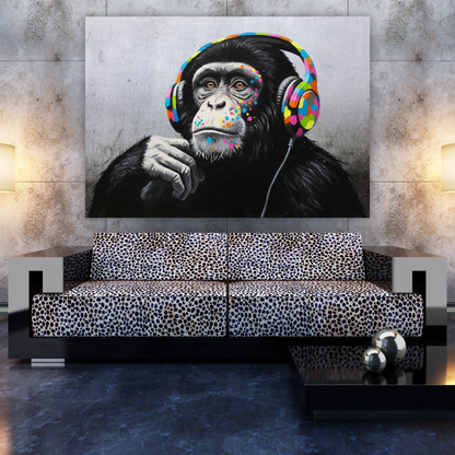 Hip Hop Monkey With Headphones Wall Art Canvas Print