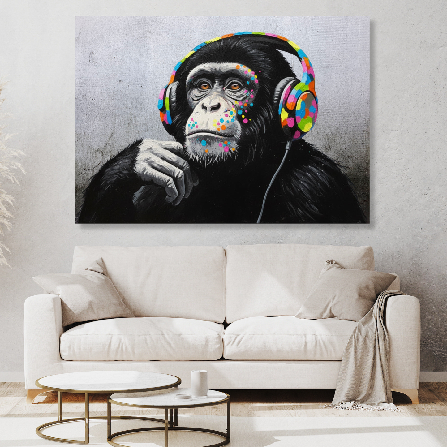 Hip Hop Monkey With Headphones Wall Art Canvas Print