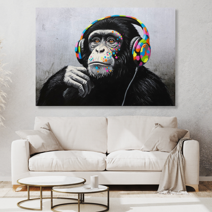 Hip Hop Monkey With Headphones Wall Art Canvas Print