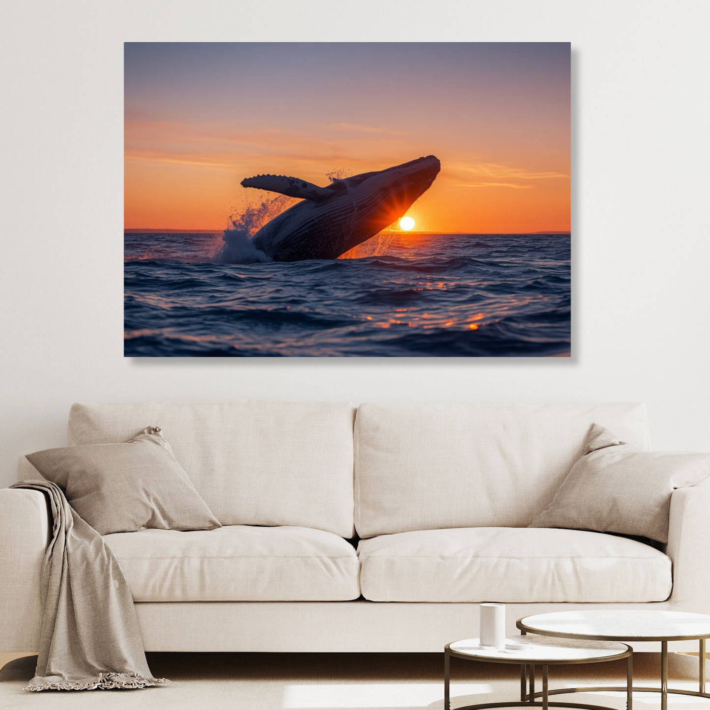 Humpback Whale At Sunrise Wall Art Canvas Print