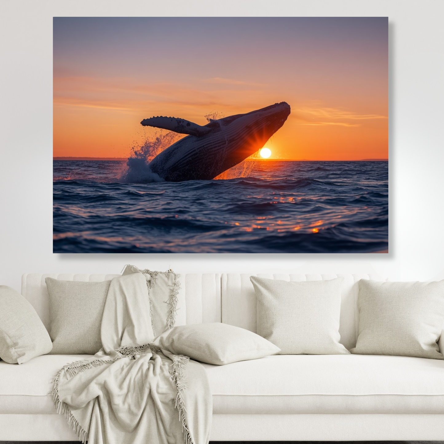 Humpback Whale At Sunrise Wall Art Canvas Print