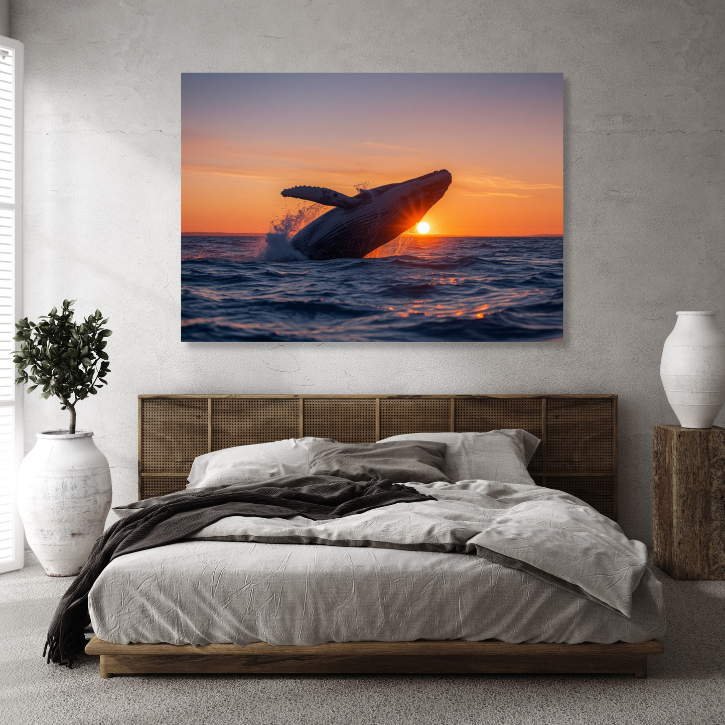 Humpback Whale At Sunrise Wall Art Canvas Print